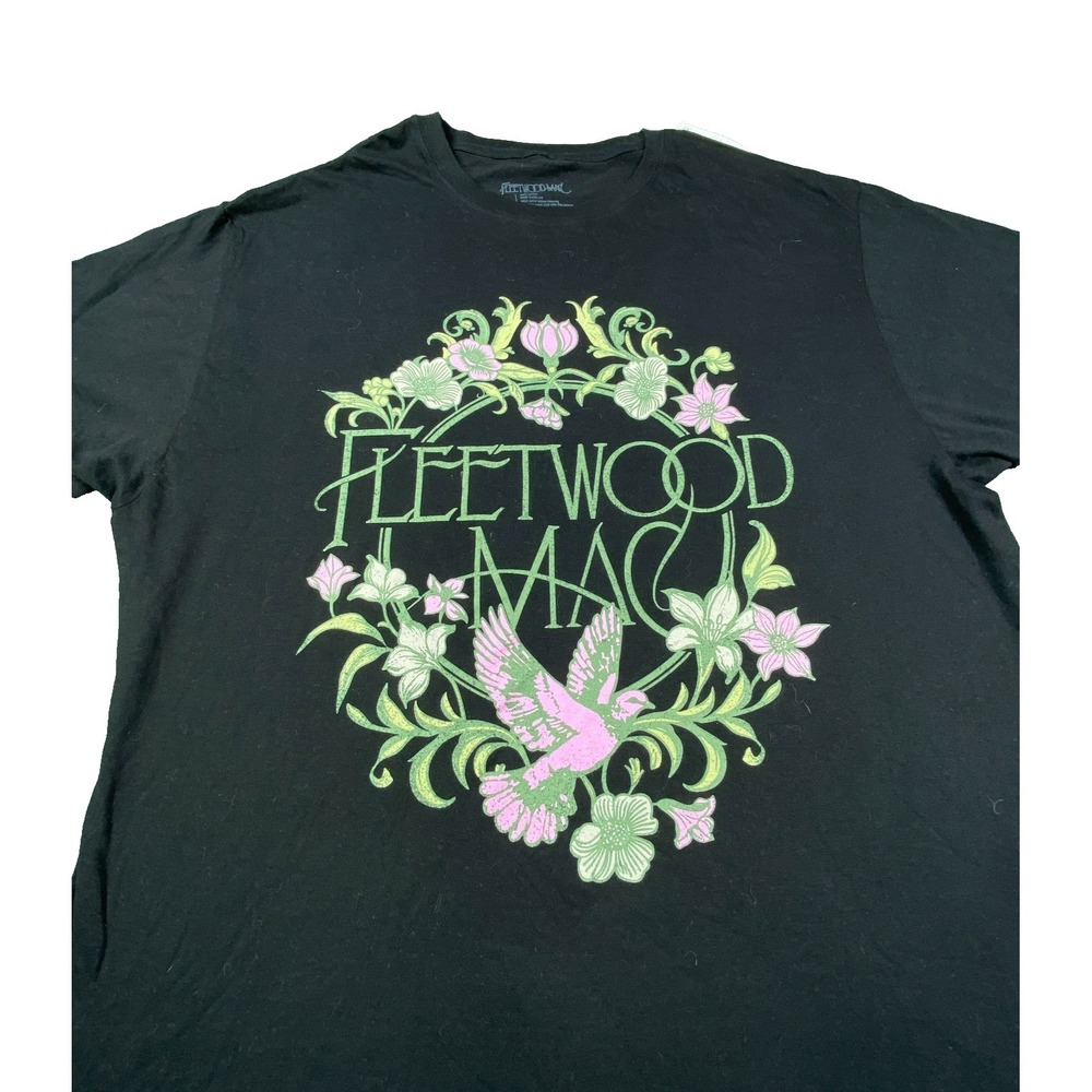 Fleetwood Mac Graphic Shirt 2XL Black Floral Tee Band Music Classic Rock Top Y2K